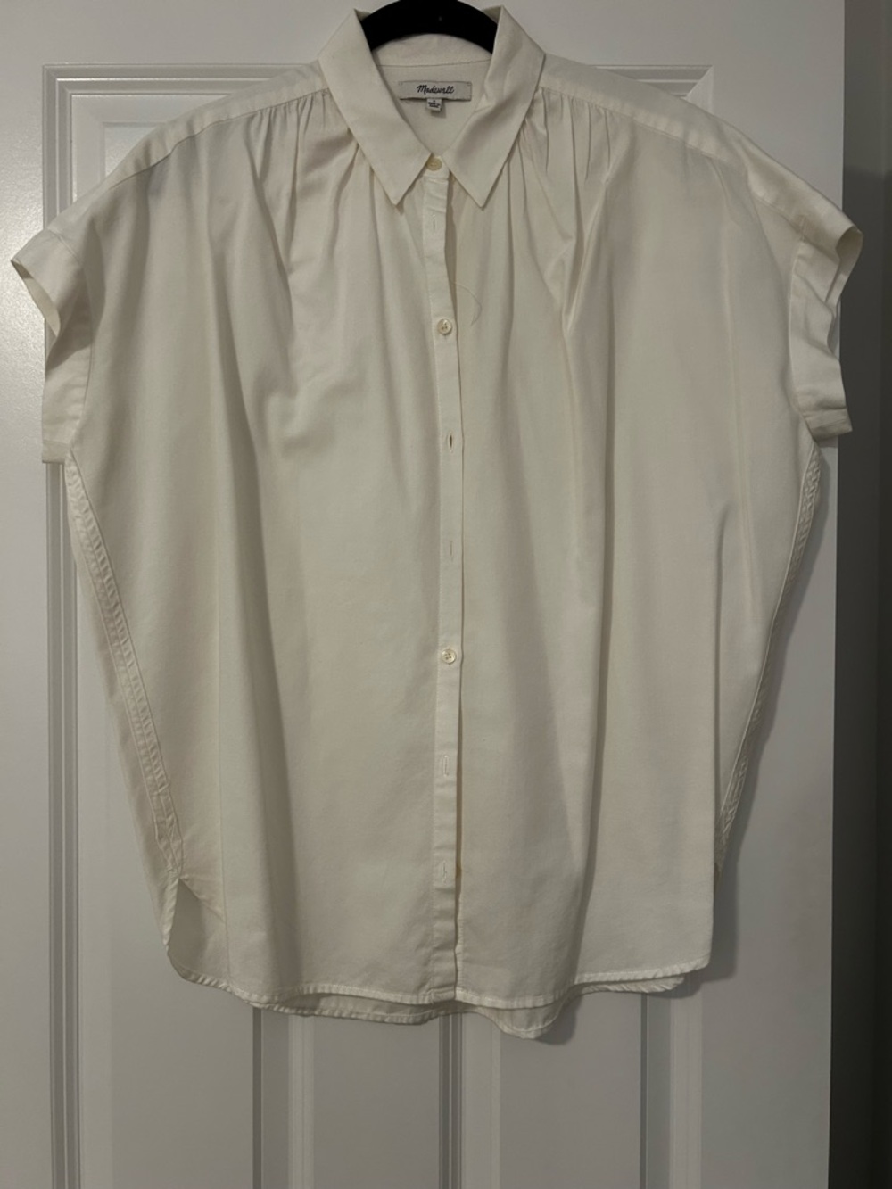 NWOT Madewell Light Cream Button-Down Cap Sleeve Blouse, sz S